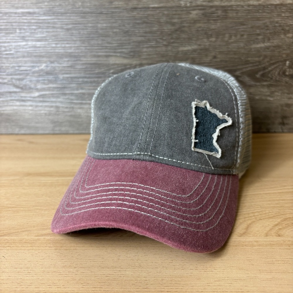 Minnesota Hat Cap Snap Back Gray Red Distressed‎ Minnesota Embroidered